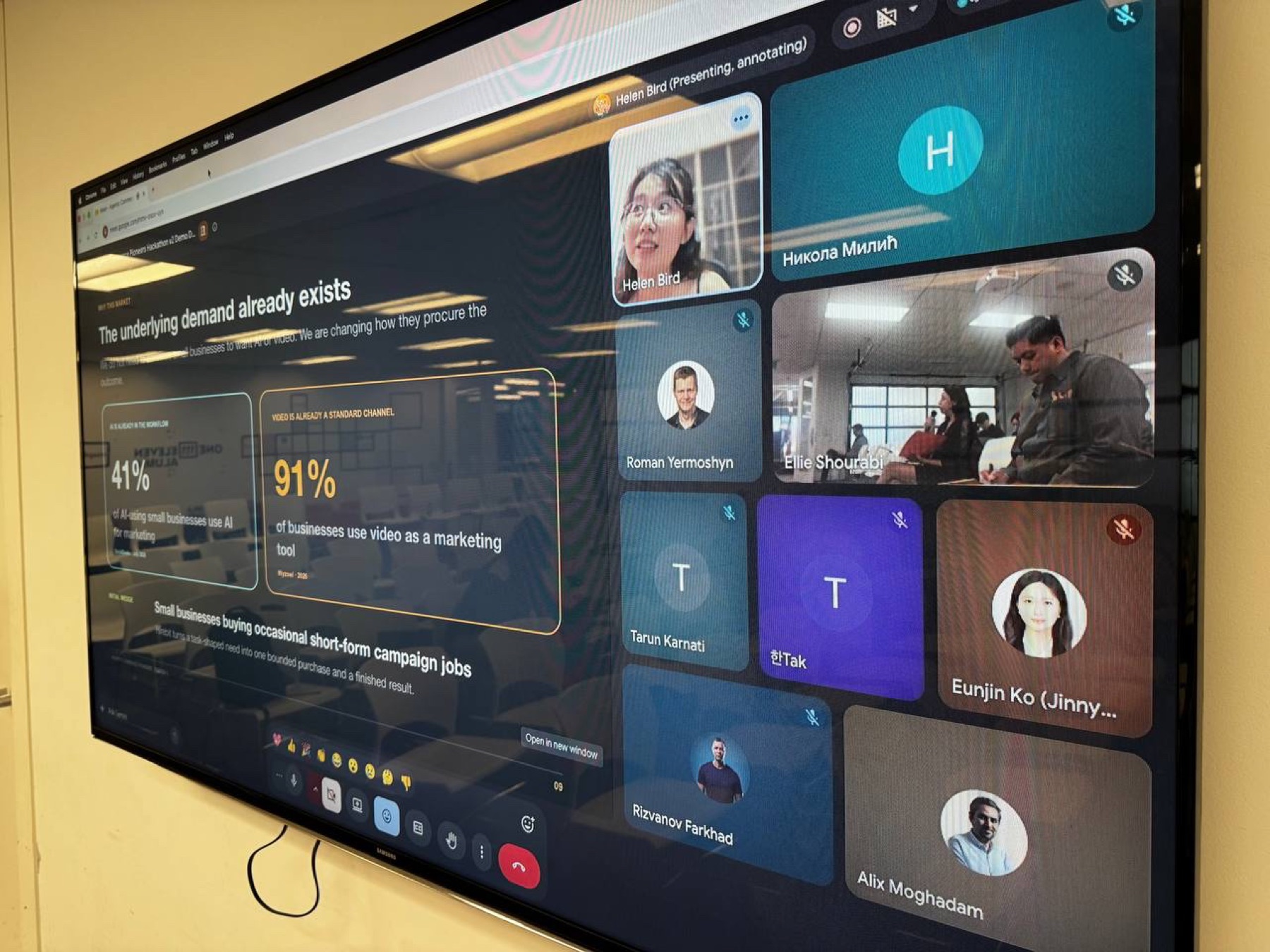 Remote team presenting its creative-services purchasing concept on a video call