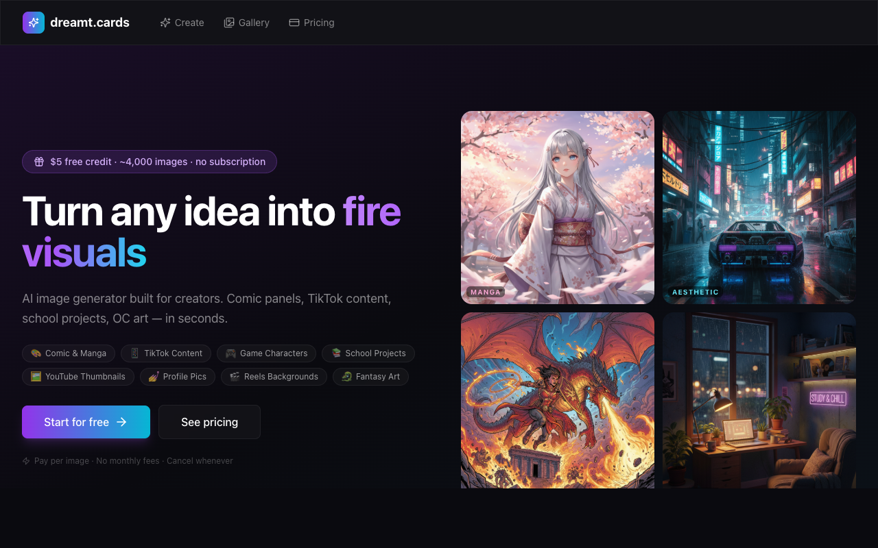 Dreamt.cards screenshot